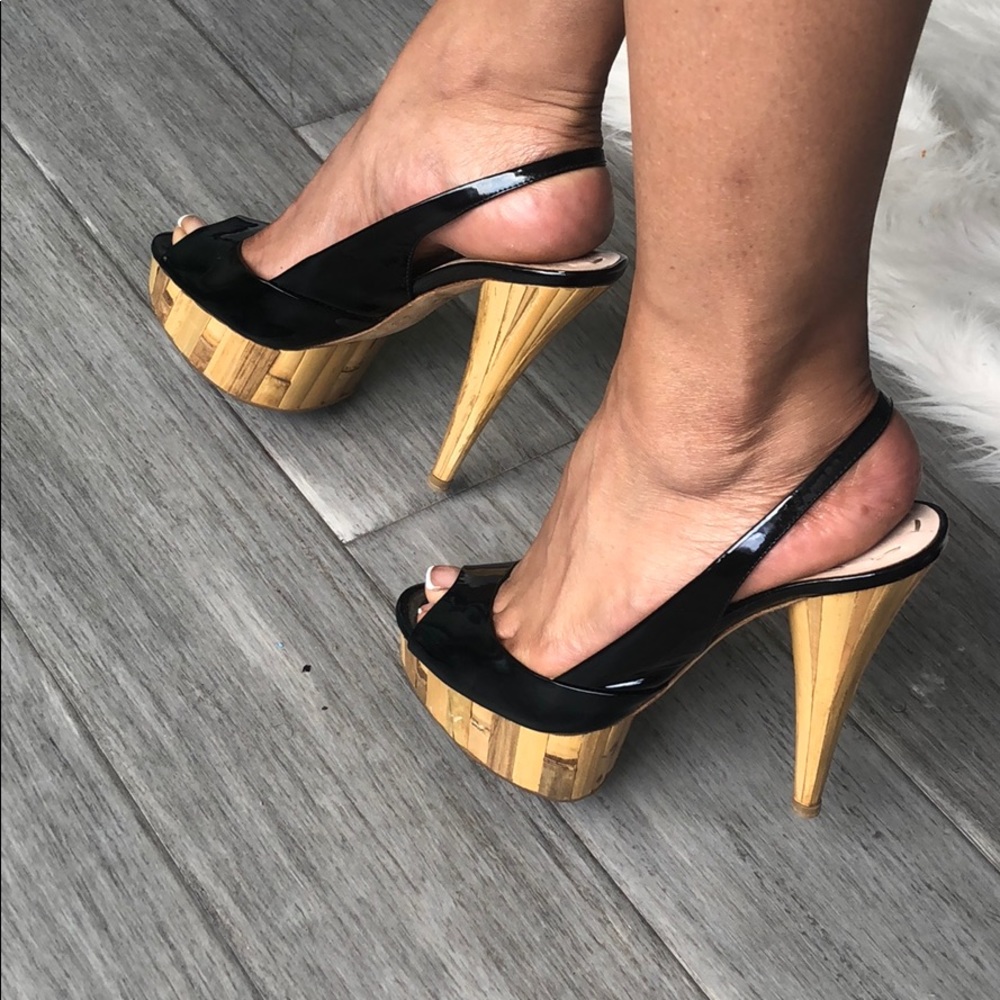 100% Authentic MIU MIU Black Patent Peep Toe Shoes